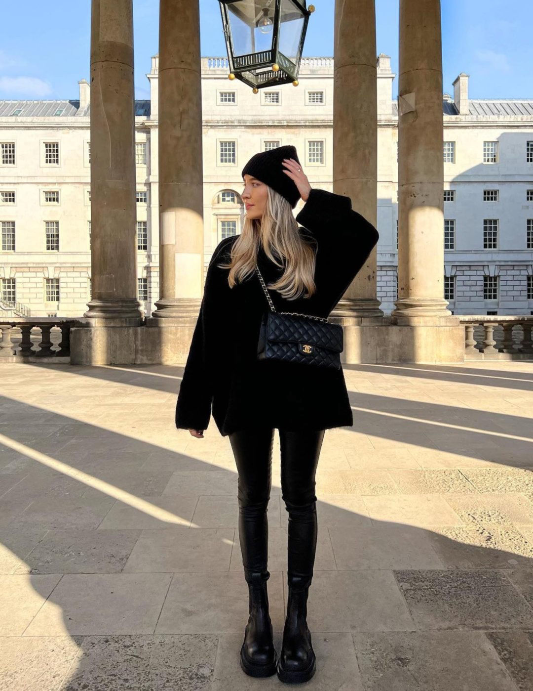 Chic Monochromatic: All-Black Faux Leather Leggings and Knit Sweater Chic Monochromatic: All-Black Faux Leather Leggings and Knit Sweater β Winter Outfits with Leggings