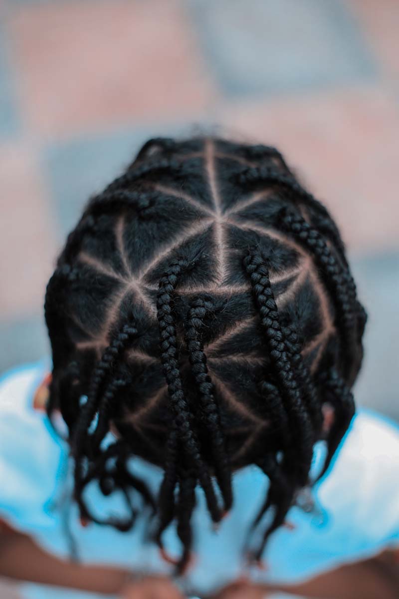 Geometric Starburst Box Braids Geometric Starburst Box Braids β Winter Hairstyles for Kids