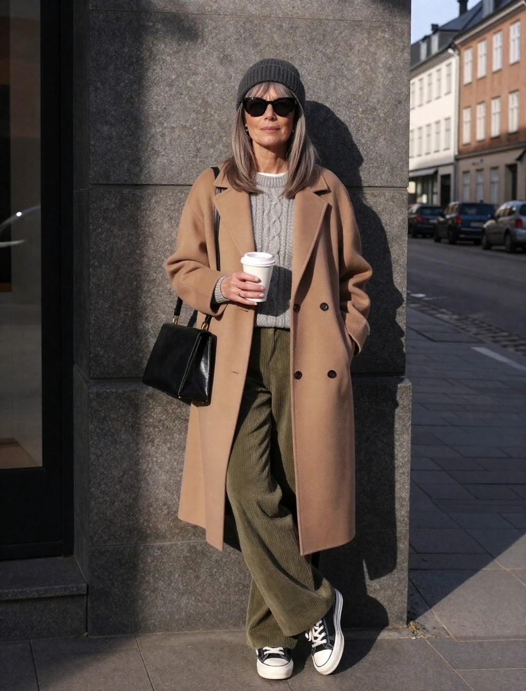 Camel Coat Casual: City Style with a Pop of Color — Europe Winter Outfits