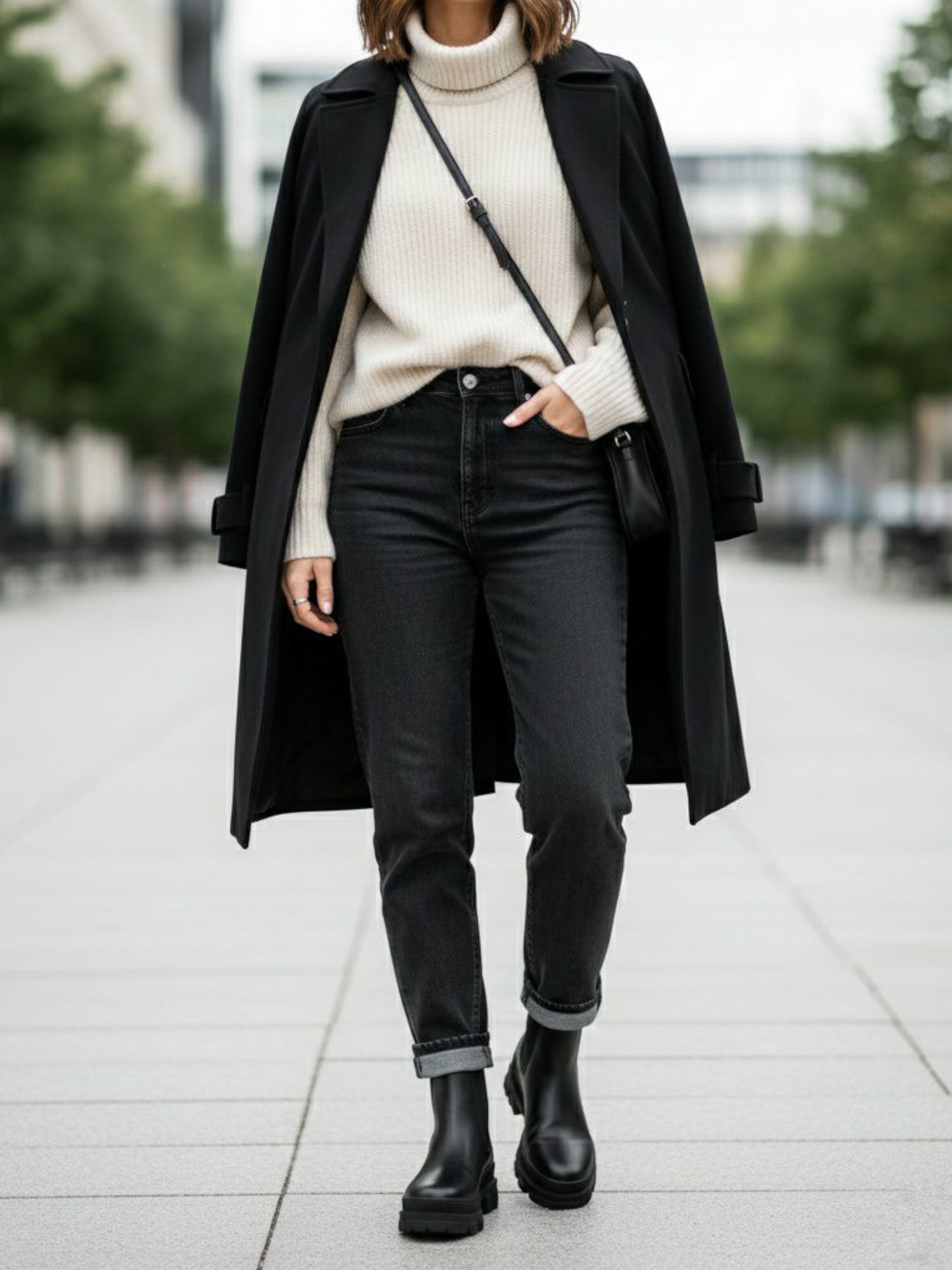 Oversized Trench and Cuffed Jeans with Black Chelsea Boots Oversized Trench and Cuffed Jeans with Black Chelsea Boots β Chelsea Boots Outfits