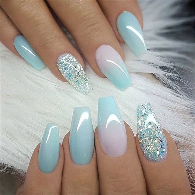 Soft Pink Gradient Snowflake Nails — Winter Acrylic Nails