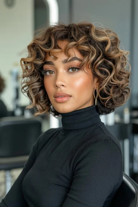 Chin-Length Bob With Wavy Curls Chin-Length Bob With Wavy Curls β Winter Haircuts for Square Faces