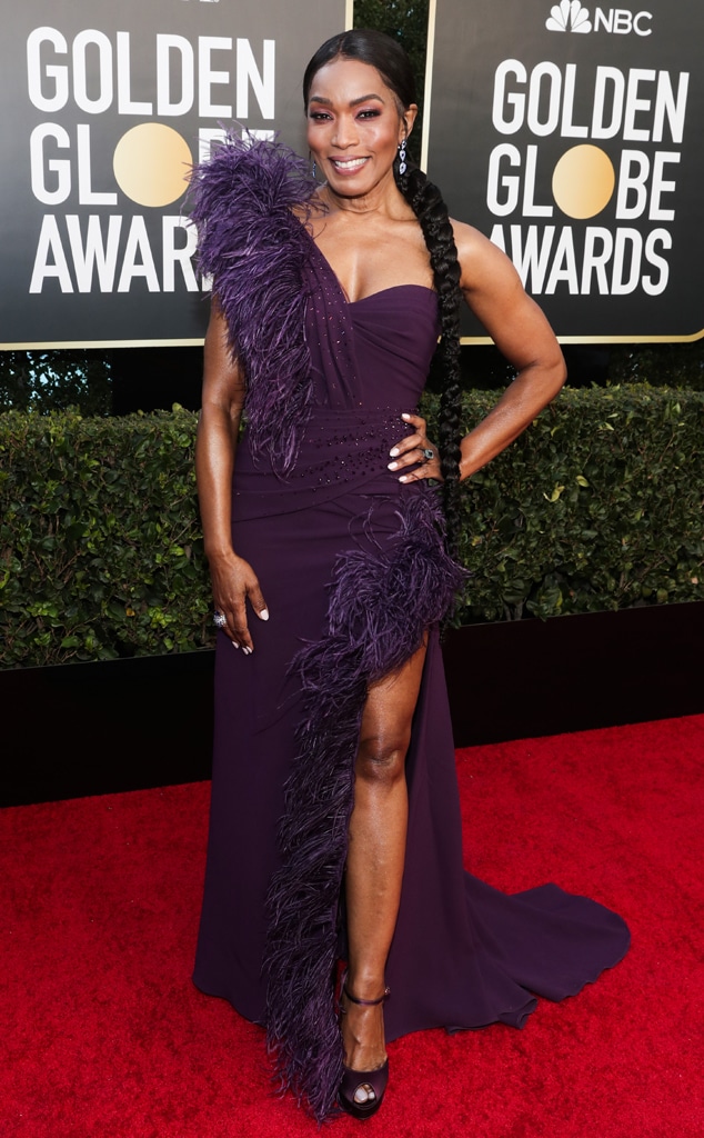 Angela Bassett's One-Shoulder Gown with Feather Trim Angela Bassett's One-Shoulder Gown with Feather Trim β Royal Purple Outfits