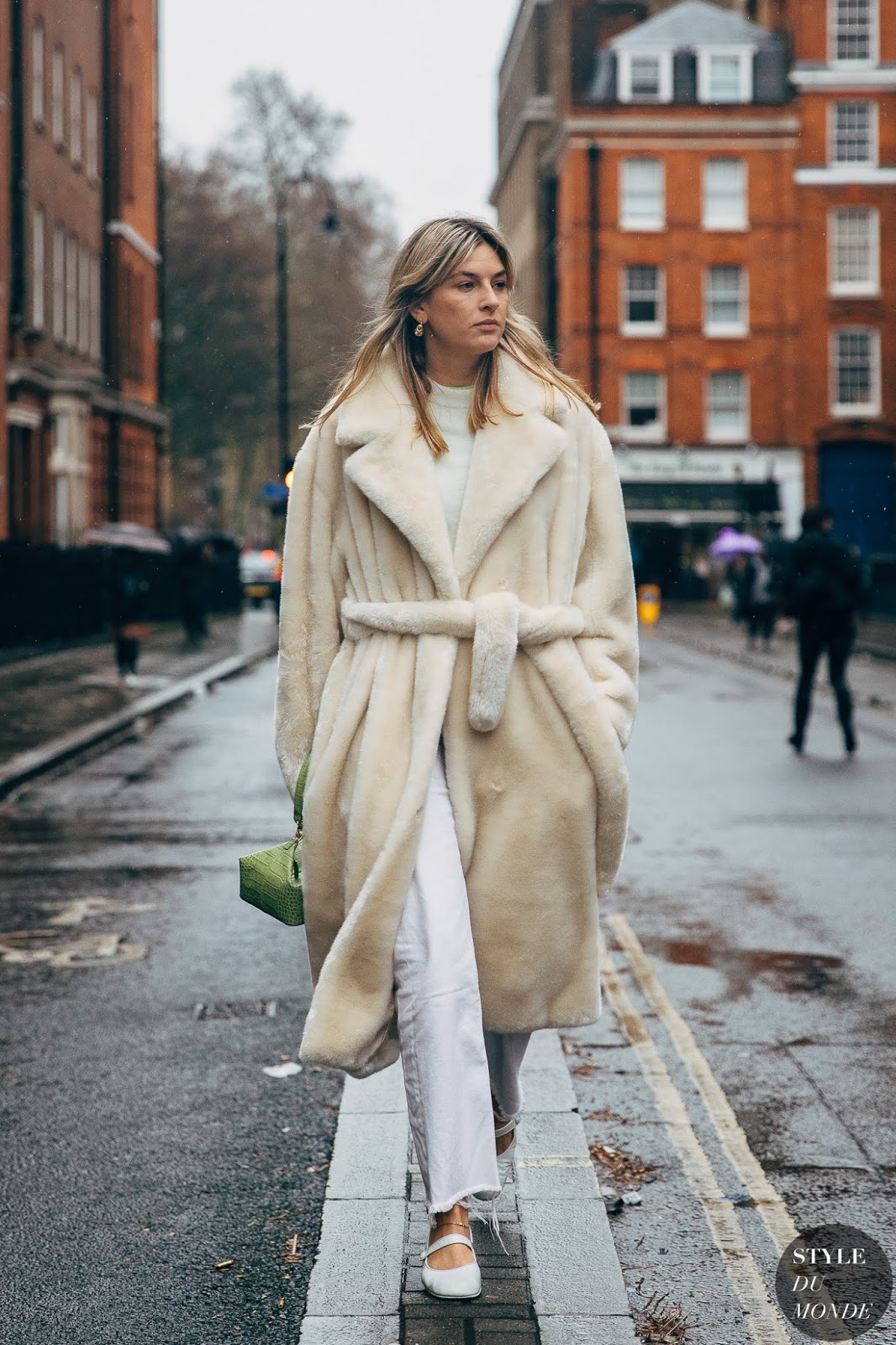 Luxurious Faux Fur Coat Over White Separates — Winter White Outfits