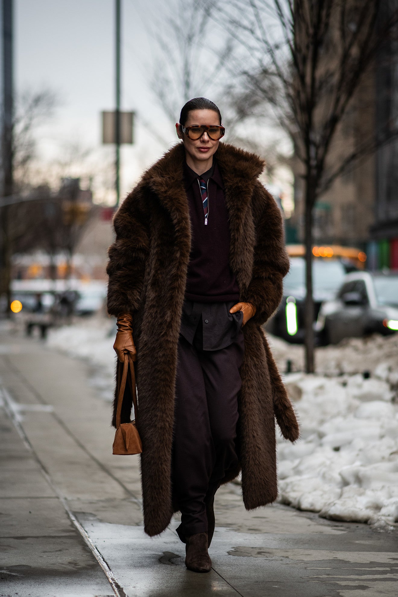 Luxurious Faux Fur Coat in Rich Tones — NYC Winter Outfits