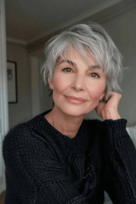 Textured Pixie Bob in Cool Ash Gray Textured Pixie Bob in Cool Ash Gray β Winter Haircuts for Gray Hair