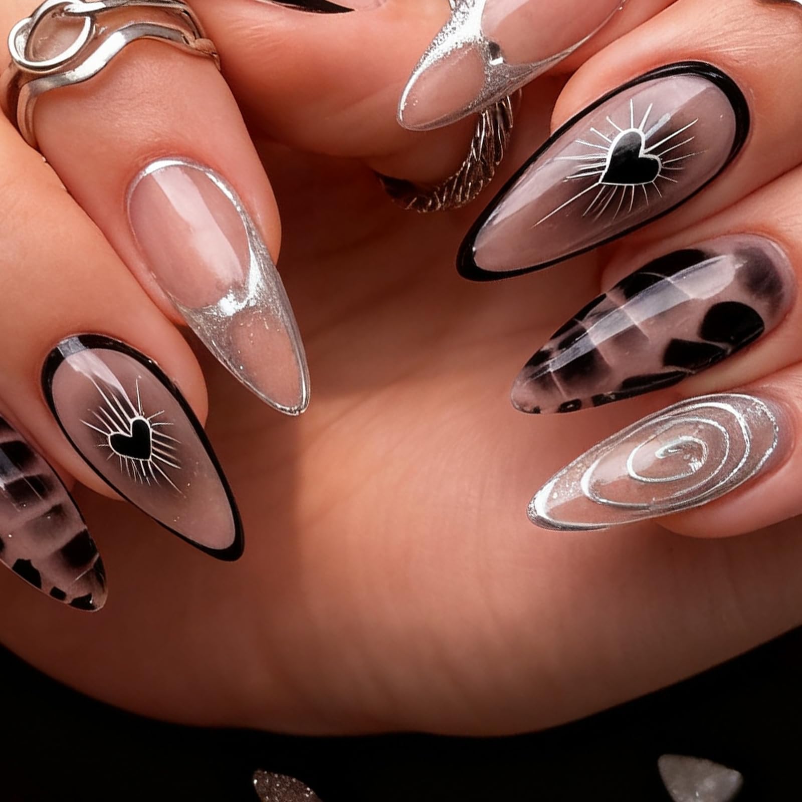 Macro Detail: Nude Almonds with Graphic Art — Baddie Winter Nails