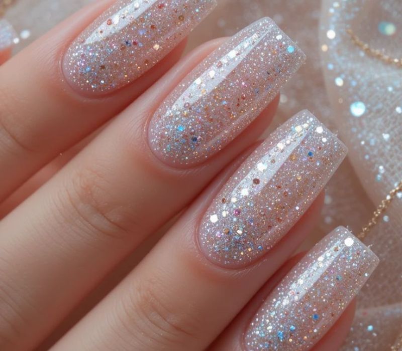 Medium Square Iridescent Glitter Gradient — Winter Glitter Nails
