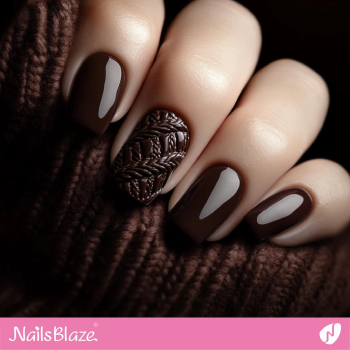 Medium Almond Chocolate Brown Glossy Knit — Sweater Nails