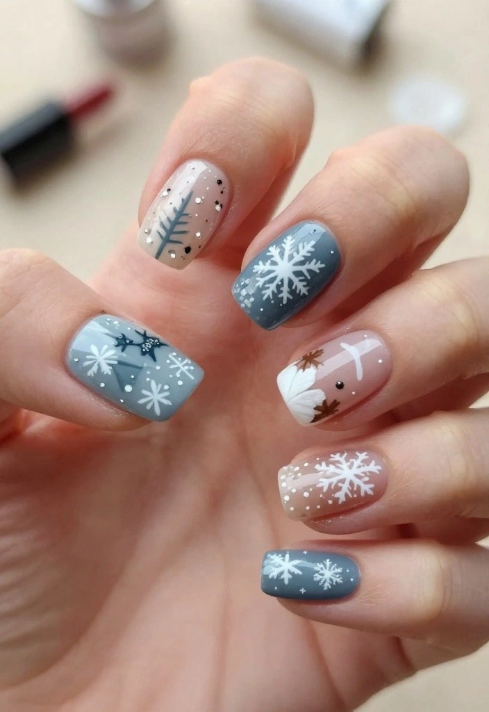 Dusty Blue Winter Art Mix — Simple Winter Nails