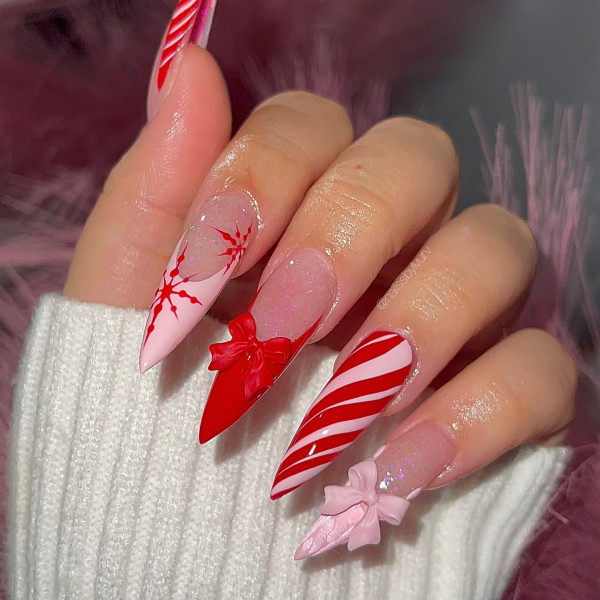 Extra Long Stiletto 3D Bows Extra Long Stiletto 3D Bows β Cute Christmas Nails 2026