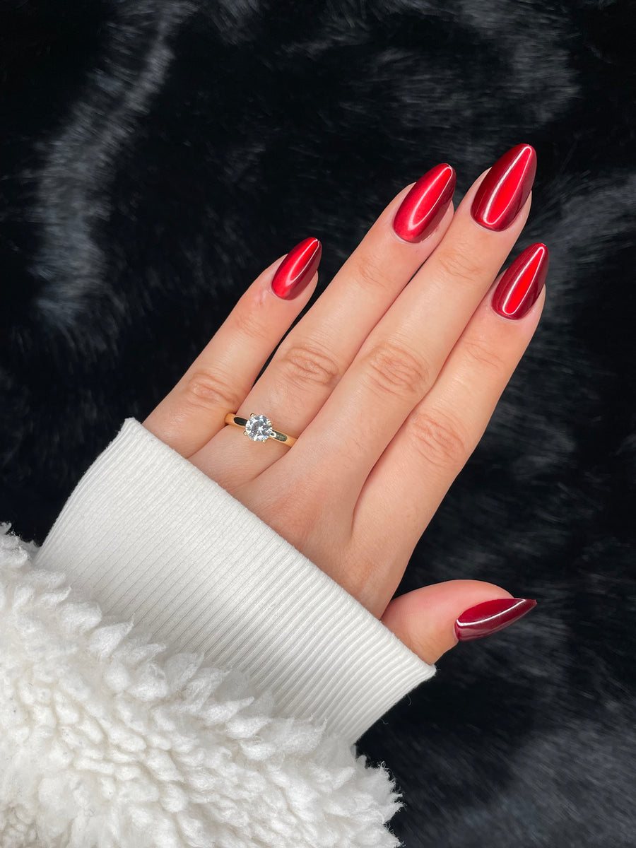 Metallic Burgundy Chrome Almond Nails Metallic Burgundy Chrome Almond Nails β Burgundy Christmas Nails 2026