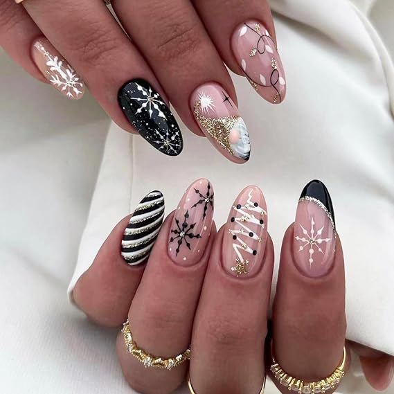 Winter Motif Mix Almond Nails Winter Motif Mix Almond Nails β Winter Almond Nails