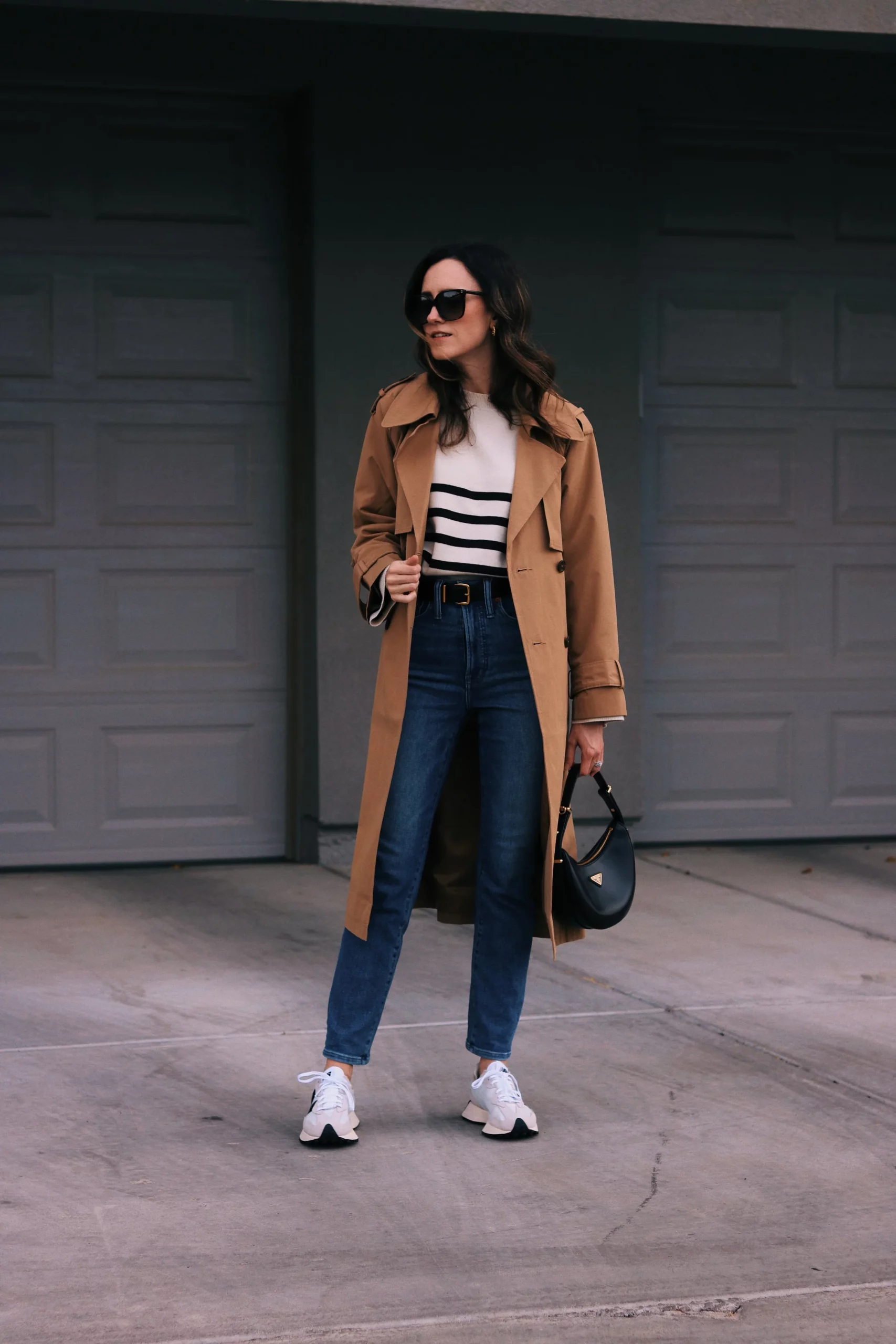 Casual Tan Trench Coat With Striped Sweater Casual Tan Trench Coat With Striped Sweater β Long Coat Outfits