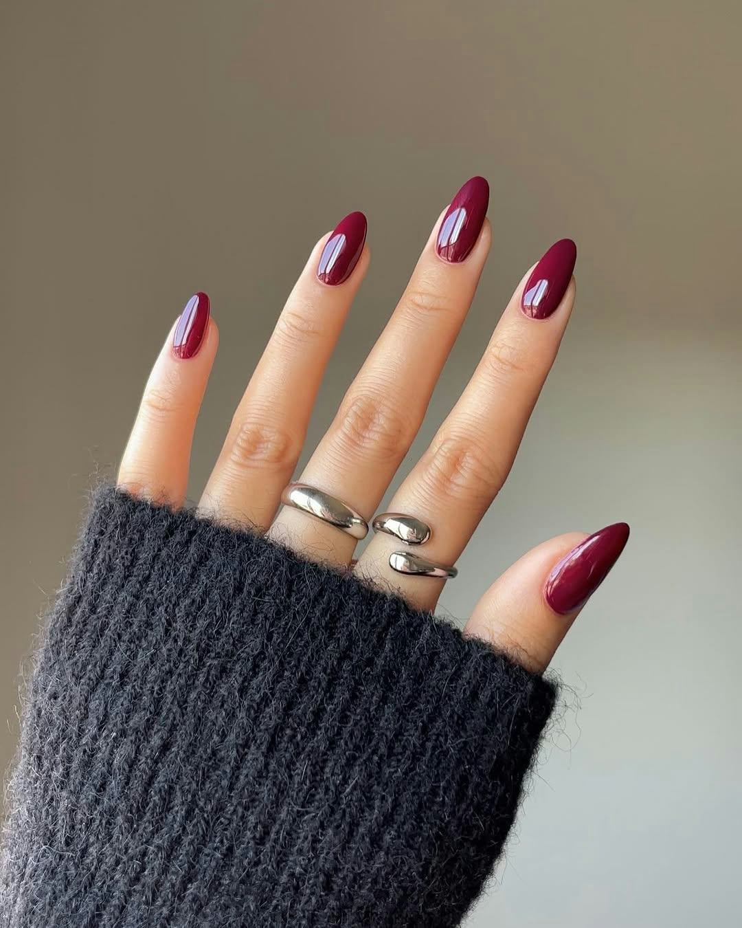 Oxblood Red with Swirls Almond Nails Oxblood Red with Swirls Almond Nails β Winter Nail Colors
