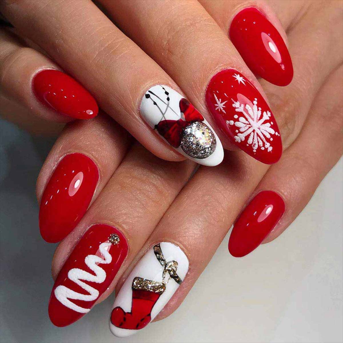 Christmas Nail Art with Festive Stocking Design — Red Christmas Nails 2026