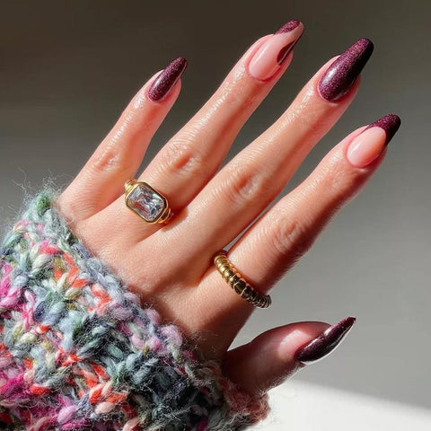 Sheer Pink Glitter French Tip Stilettos — Winter Acrylic Nail Colors