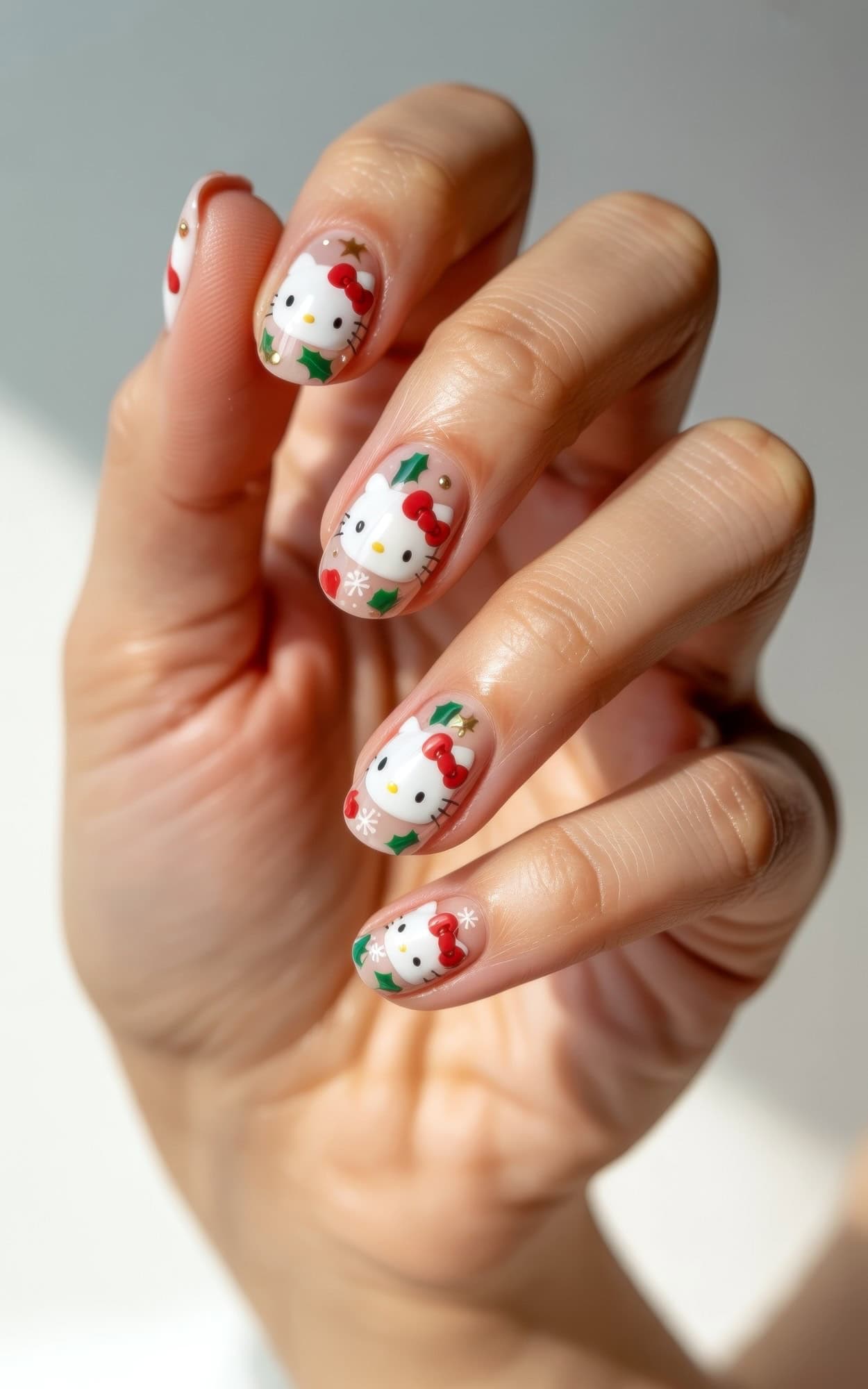 Short Almond Festive Hello Kitty Faces Short Almond Festive Hello Kitty Faces β Hello Kitty Christmas Nails 2026
