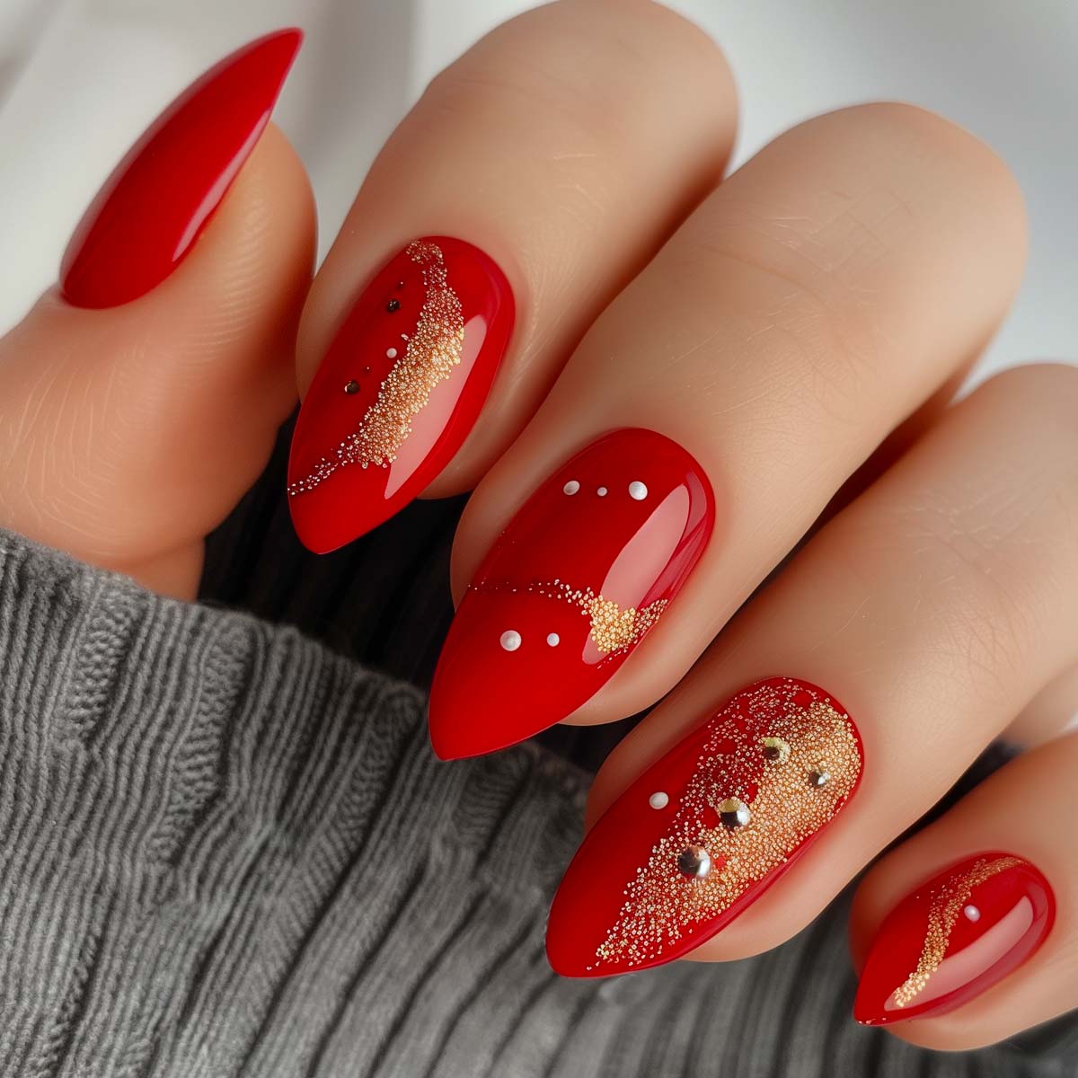 Long Stiletto Red with Gold Accents — Simple New Years Nails 2027