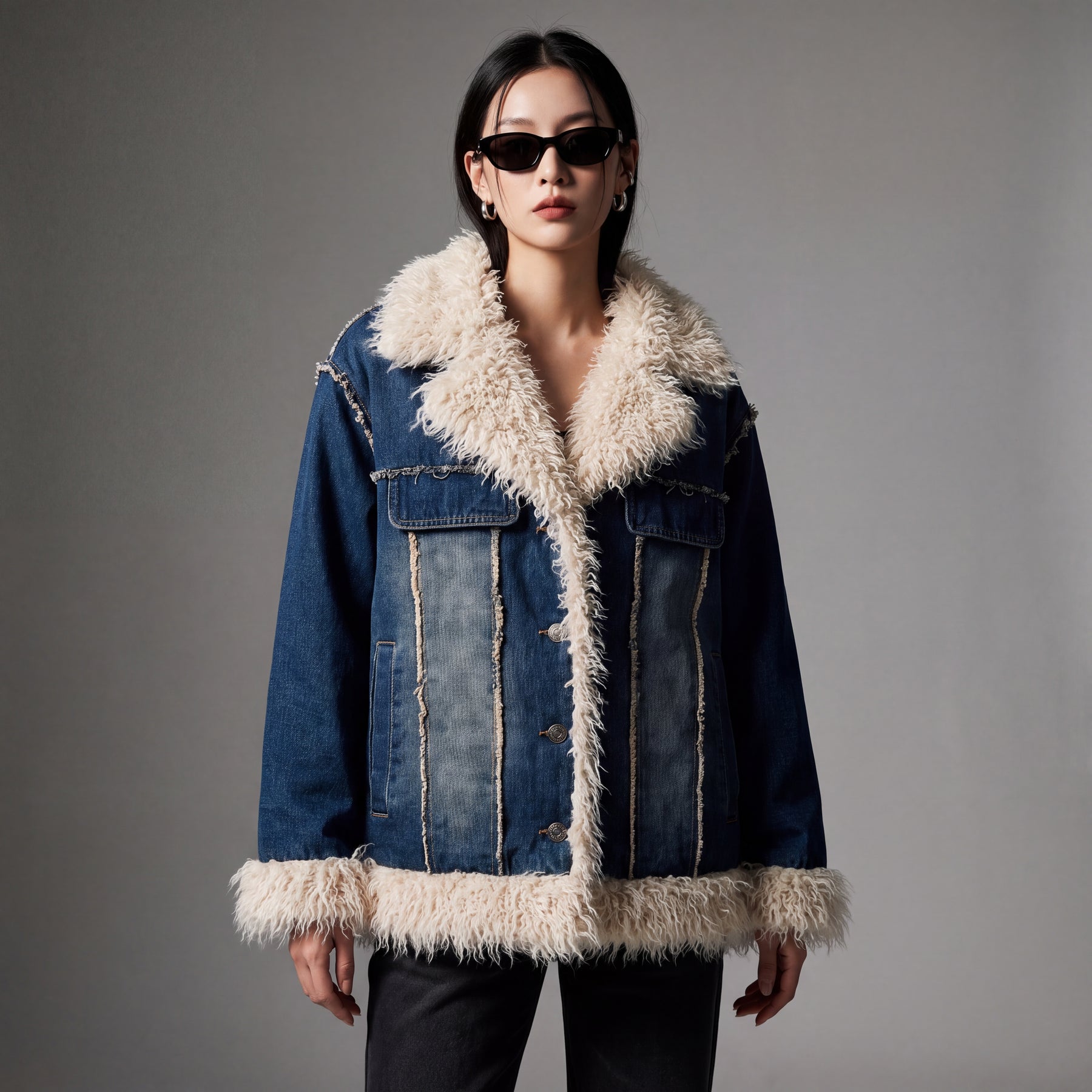 Streetwear Edge: Shearling-Collar Denim Jacket Streetwear Edge: Shearling-Collar Denim Jacket β Korean Winter Outfits