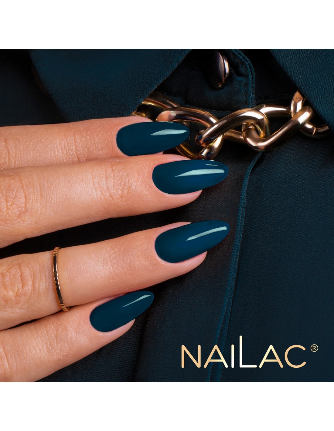 Teal Blue Stilettos with Gold Accent — Navy Blue Nails