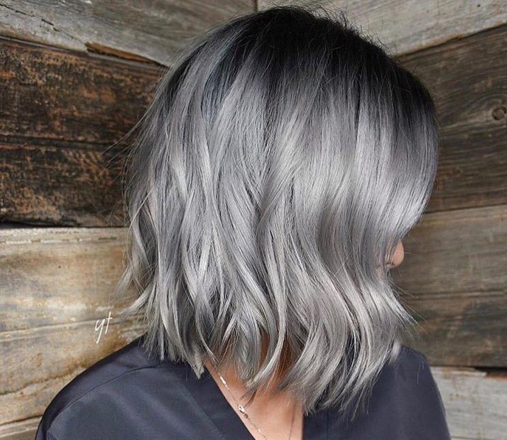 Black to Silver Gradient Bob Black to Silver Gradient Bob β Winter Hair Colors for Women Over 40