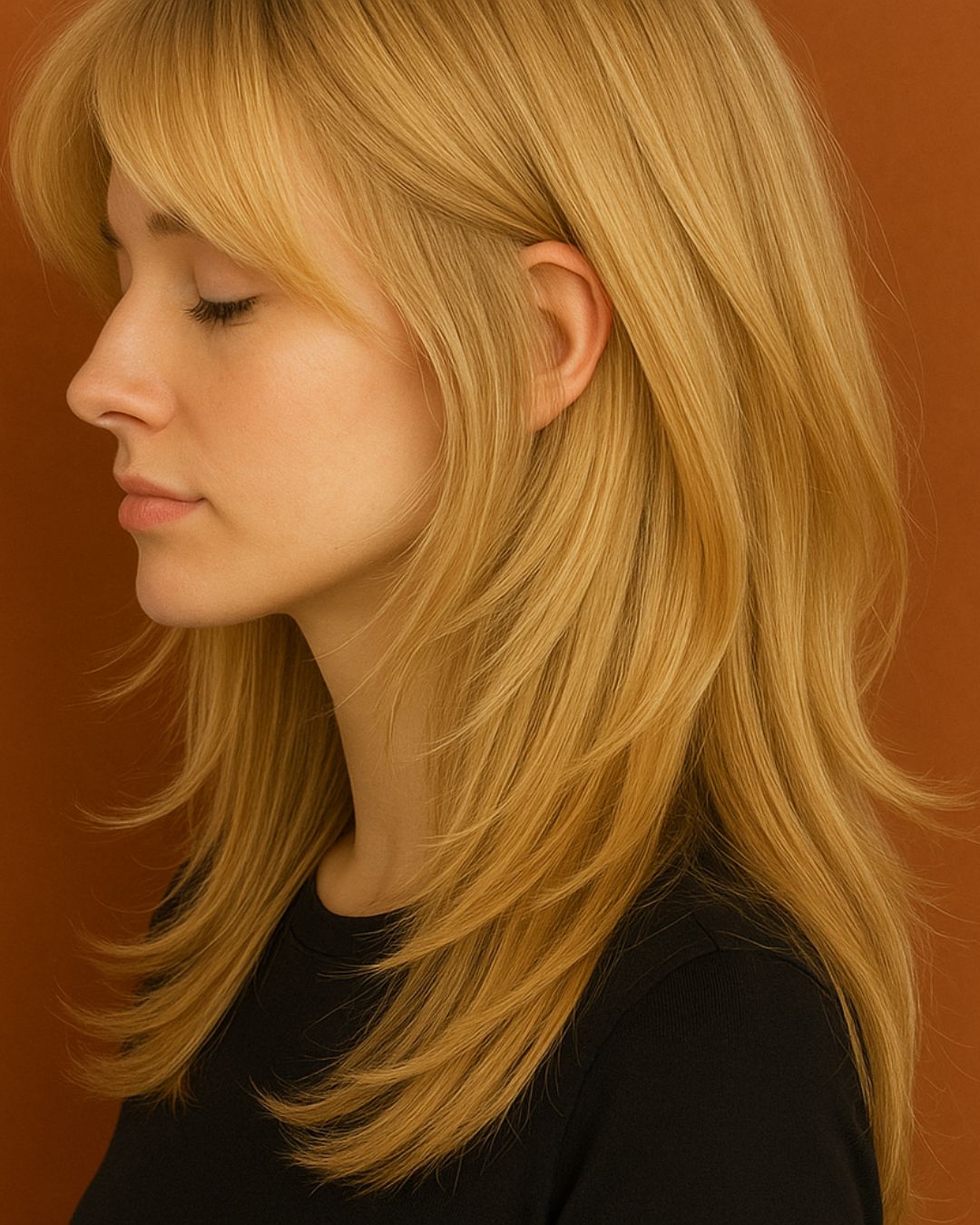 Honey Blonde Layers With Curtain Bangs Honey Blonde Layers With Curtain Bangs β Winter Hairstyles with Bangs