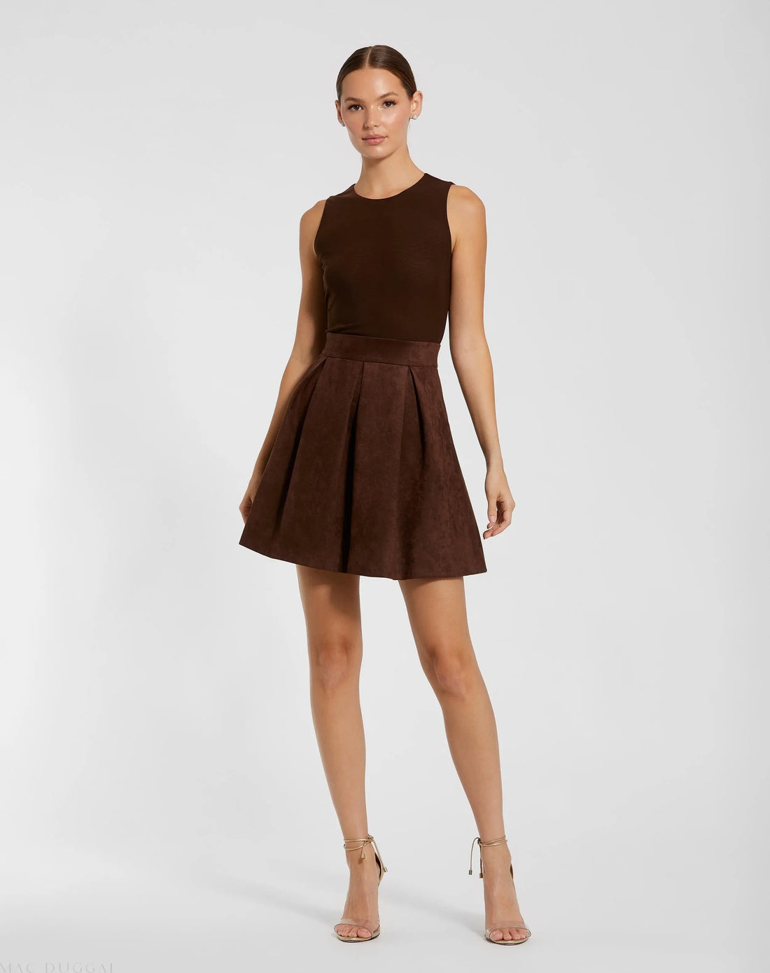 Casual Daywear Chocolate Brown Knit Top with Pleated Suede Skirt Casual Daywear Chocolate Brown Knit Top with Pleated Suede Skirt β Chocolate Brown Outfits