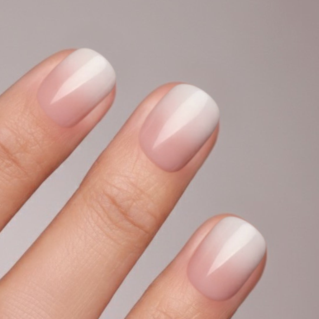 Subtle Pink to White Ombre Short Square Nails — New Years Press On Nails 2027