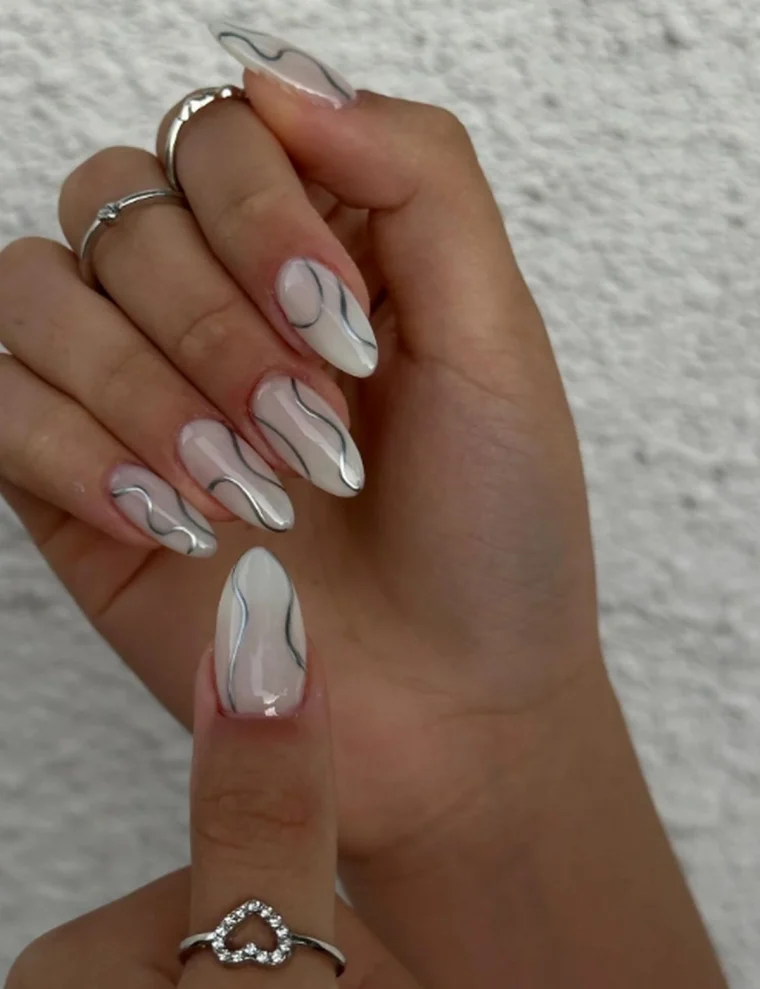 Thin Silver Lines On All Nails Visual Idea — Natural Winter Nails