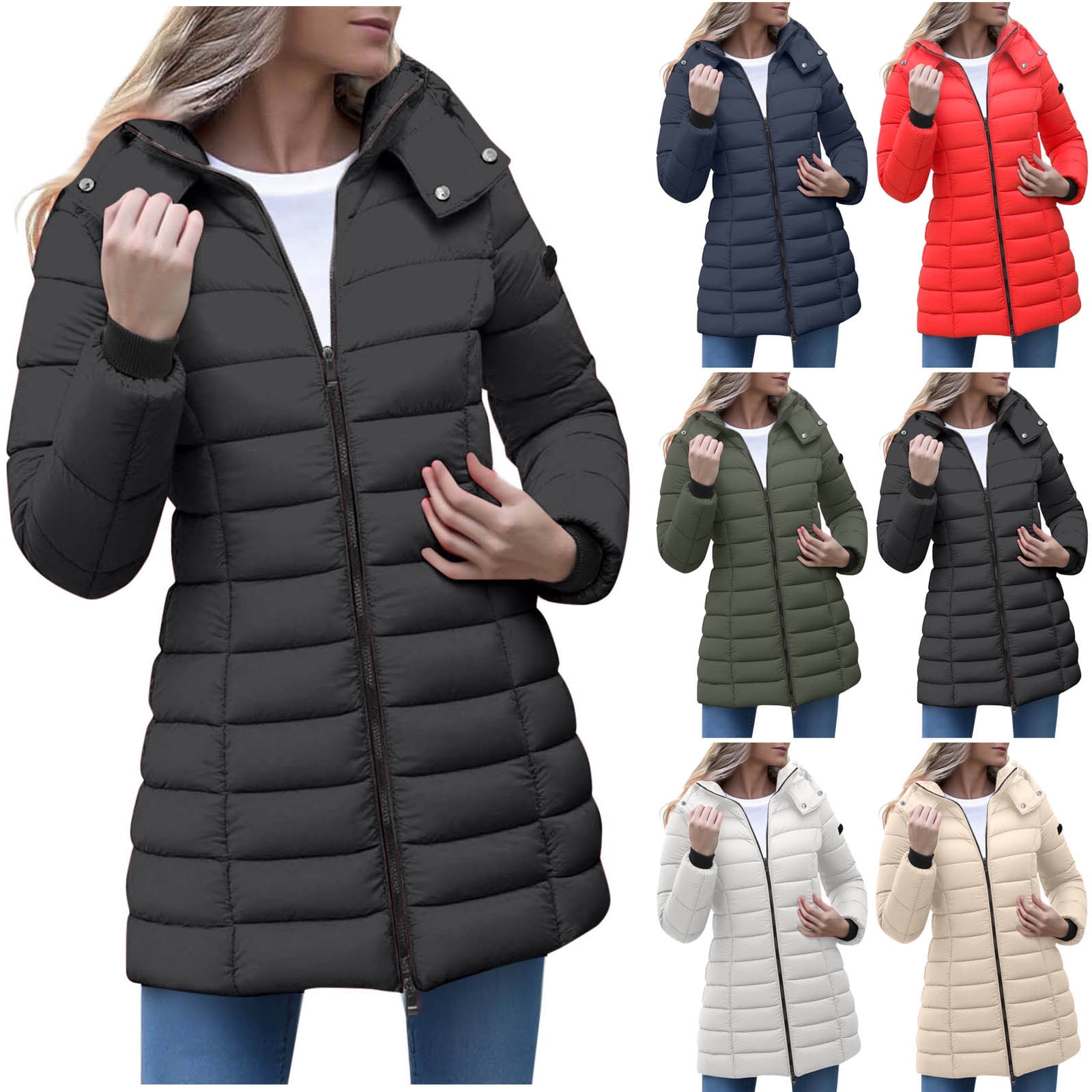 Grey Puffer Jacket Over White T-shirt with Blue Jeans — Winter Puffer Jacket Outfits