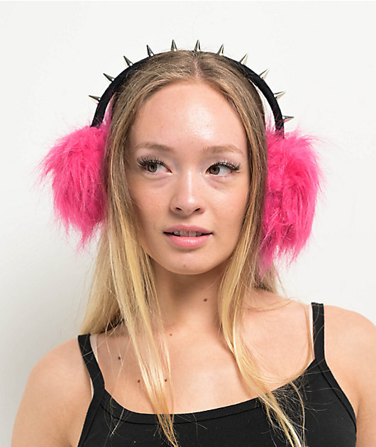 Hot Pink Earmuffs with Spiked Headband and Black Tank Top Hot Pink Earmuffs with Spiked Headband and Black Tank Top β Earmuffs Outfits
