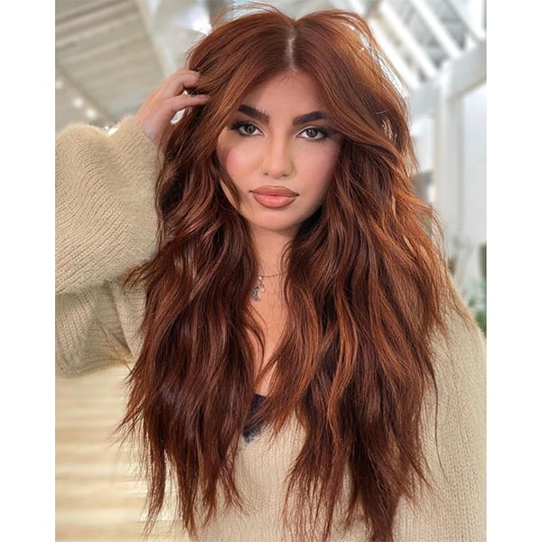 Intense Copper With Red Undertones and Wispy Bangs Intense Copper With Red Undertones and Wispy Bangs β Winter Copper Hair Color