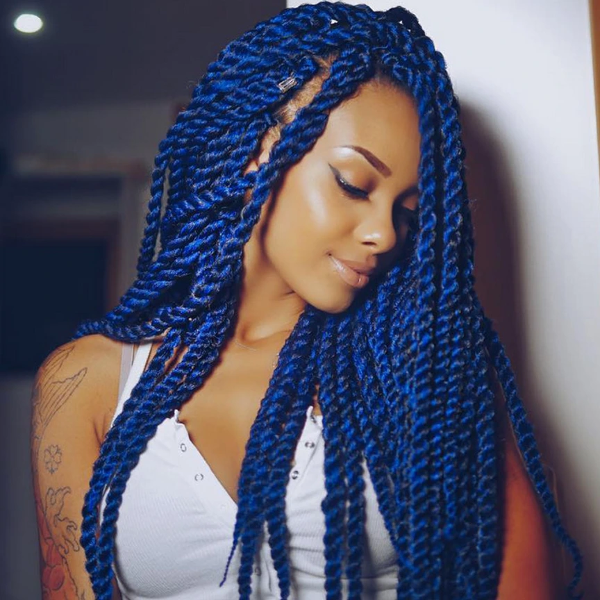 Vibrant Blue Yarn Twists — Winter Braid Colors for Black Women