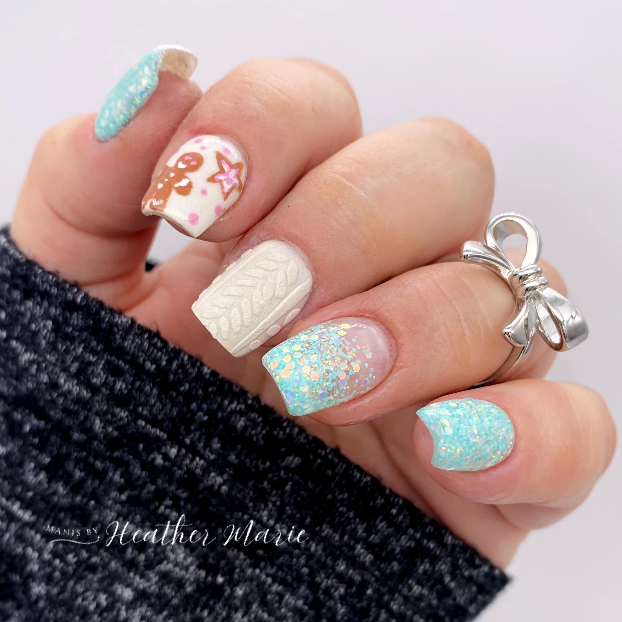 Matte Knit Glossy Gingerbread Glitter Visual Idea — Winter Nail Colors for Short Nails