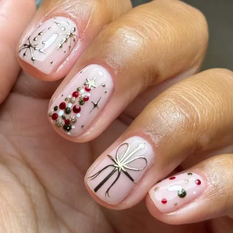 Nude Short Square Christmas Tree Beads Nude Short Square Christmas Tree Beads β Subtle Christmas Nails 2026