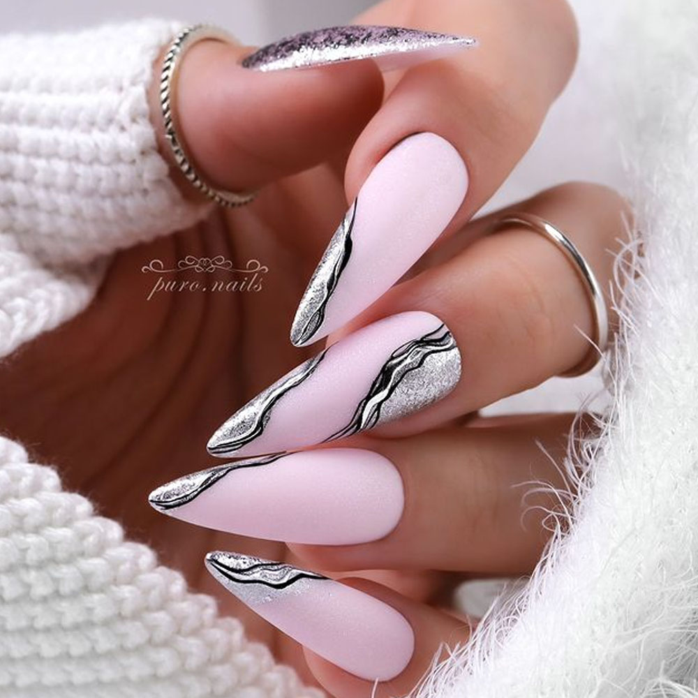 Matte Pale Pink Wavy Line Stiletto Nails Matte Pale Pink Wavy Line Stiletto Nails β Long Winter Coffin Nails
