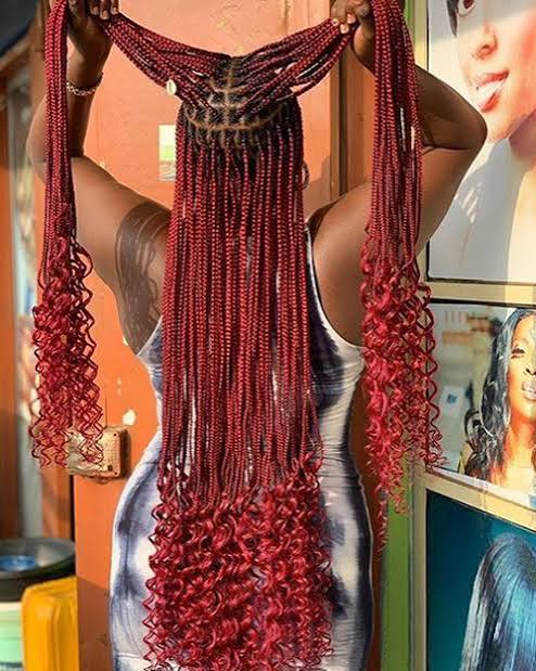 Vibrant Red Box Braids with Blonde Tips — Winter Braids for Black Women