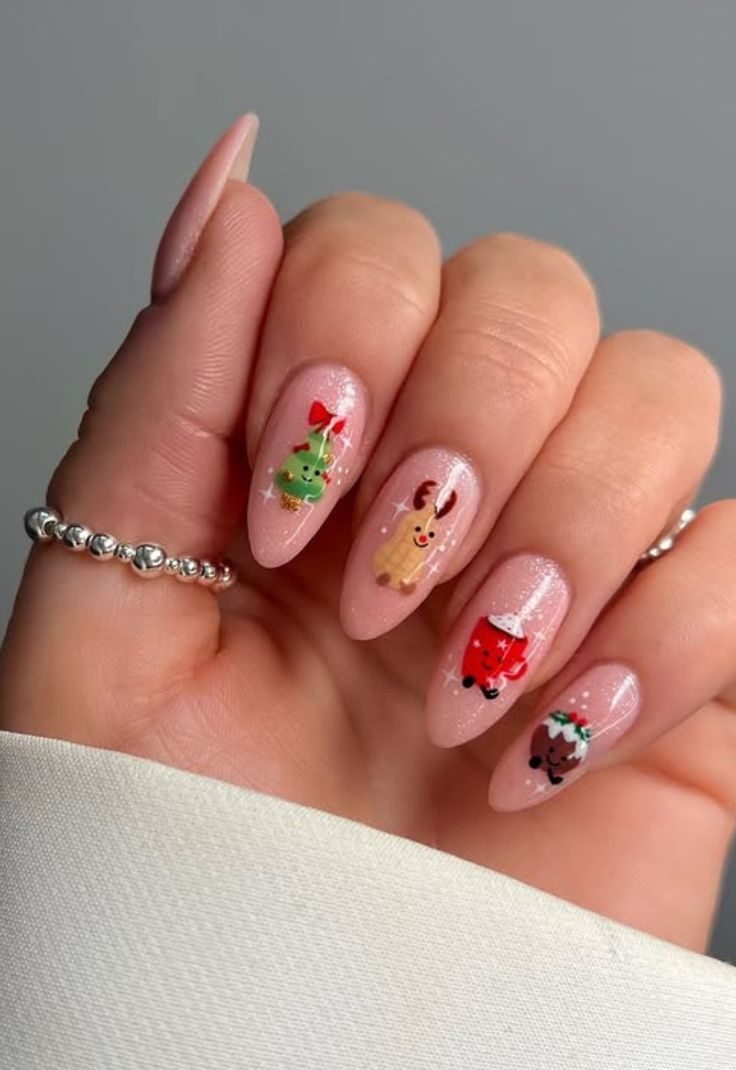 Sheer Pink Glitter Christmas Character Nails Sheer Pink Glitter Christmas Character Nails β Christmas Acrylic Nails 2026
