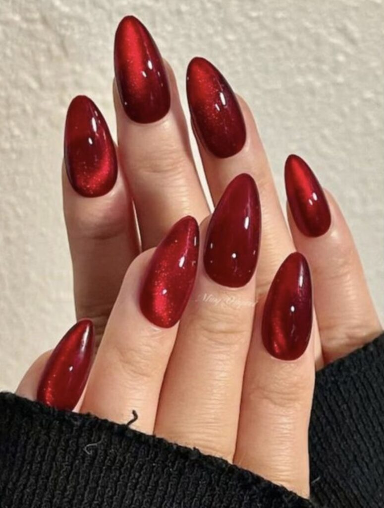 Deep Red Cat Eye Almonds — Baddie Winter Nails