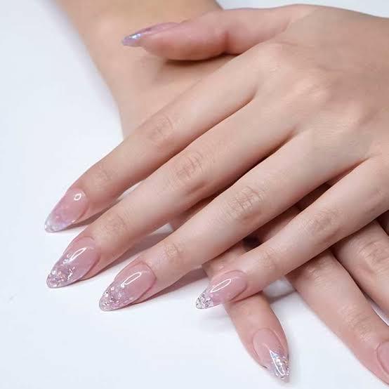 Long Stiletto with Iridescent Glitter Tips Long Stiletto with Iridescent Glitter Tips β New Years Almond Nails 2027