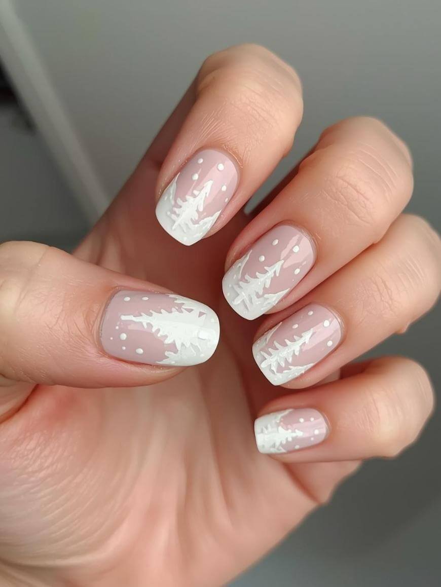 Short Square Matte Trees Dots — Simple Winter Nails