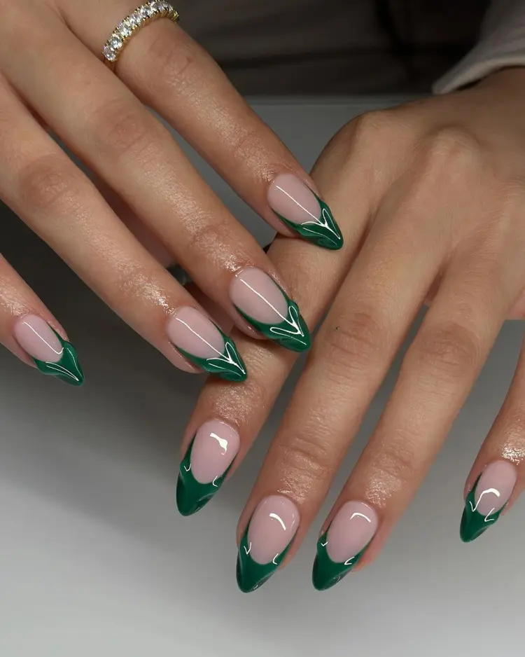 Deep Green French Tip Stiletto Nails Deep Green French Tip Stiletto Nails β Winter Green Nails