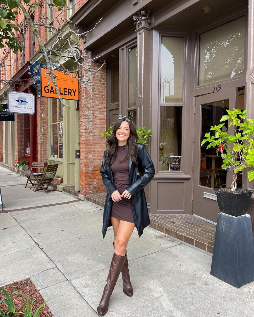 Sleek Contrast: Leather Trench Over Knit Mini Dress Sleek Contrast: Leather Trench Over Knit Mini Dress β Winter Concert Outfits