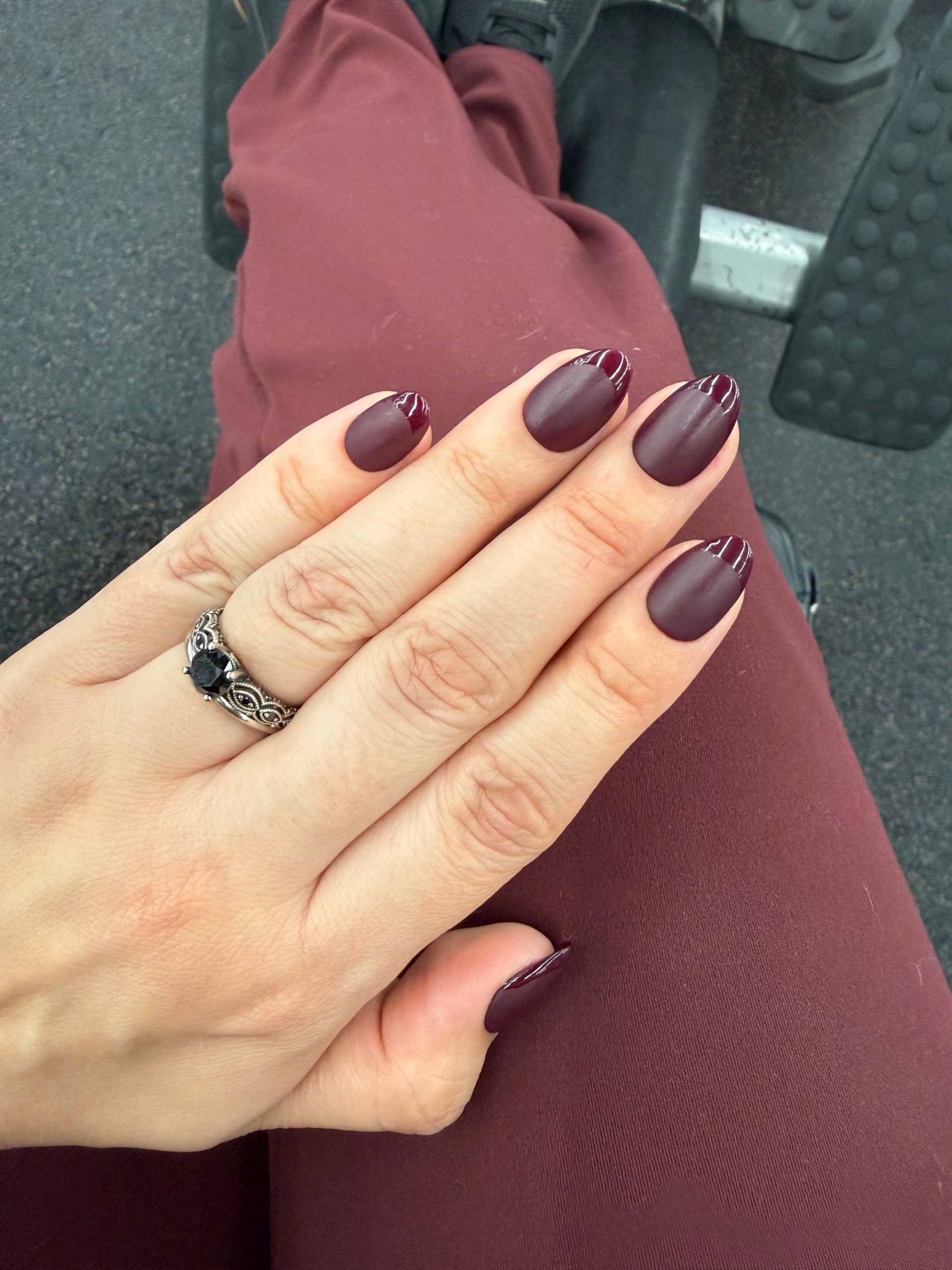 Matte Burgundy with Glossy French Tips Matte Burgundy with Glossy French Tips β Burgundy Nails
