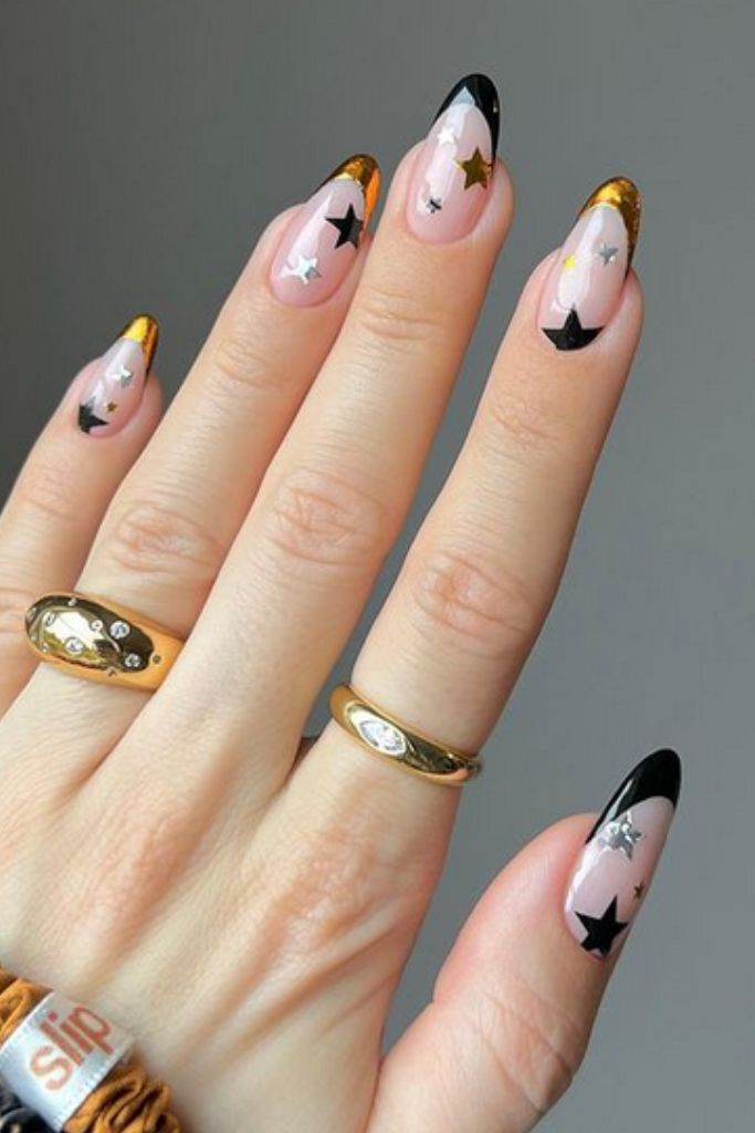 Mixed French Tips with Star Cut-outs Mixed French Tips with Star Cut-outs β Classy New Years Nails 2027