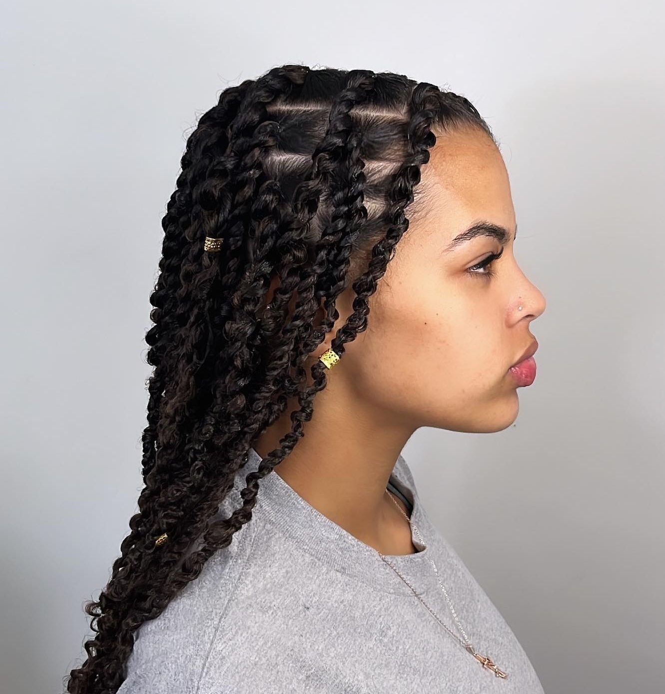 Passion Twists with Gold Cuffs — Winter Twist Hairstyles