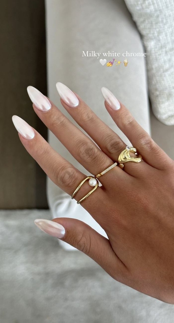 Milky White Chrome Stiletto Nails Milky White Chrome Stiletto Nails β Milky White Nails