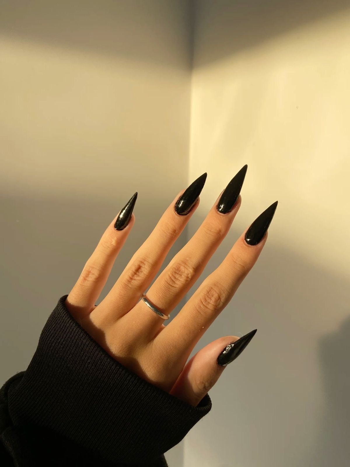 Long Stiletto Opaque Black Gloss Long Stiletto Opaque Black Gloss β Black Cherry Nails