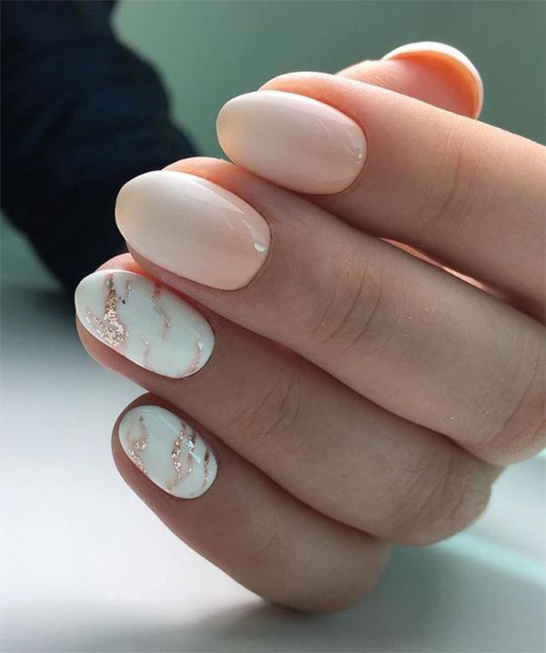 Rose Gold Marble Accents on Nude Nails — Winter Marble Nails
